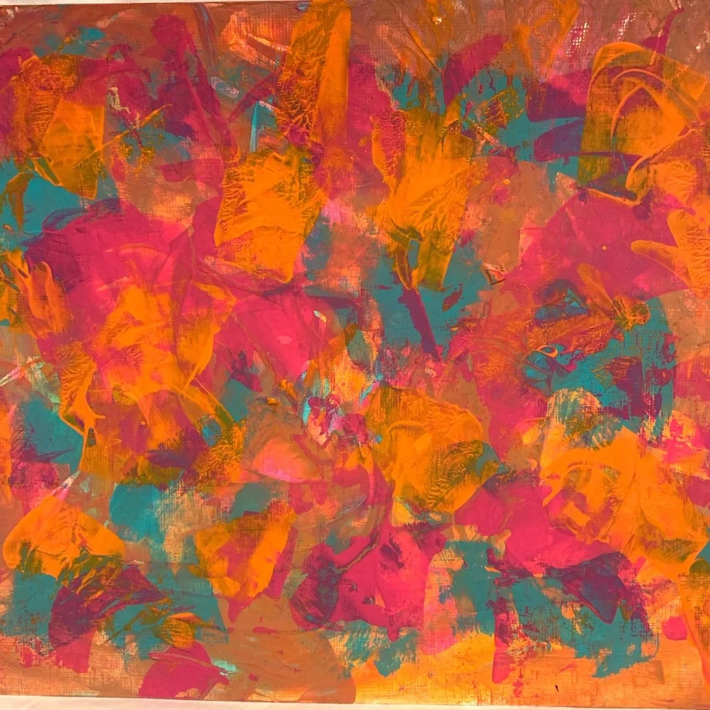 Original art! Magenta, teal, orange and pink 9x12 on Acrylic Paper